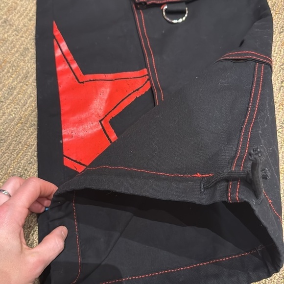 90s Rave Style Current Mood Black Red Baggy Wide leg cargo pants New punk sz S - Picture 9 of 15